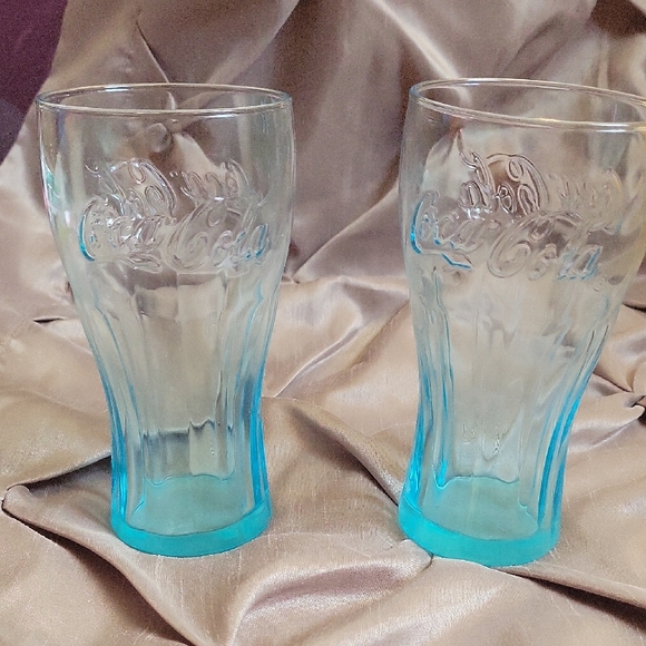 Coca Cola Aqua Glass Pair - Picture 1 of 4